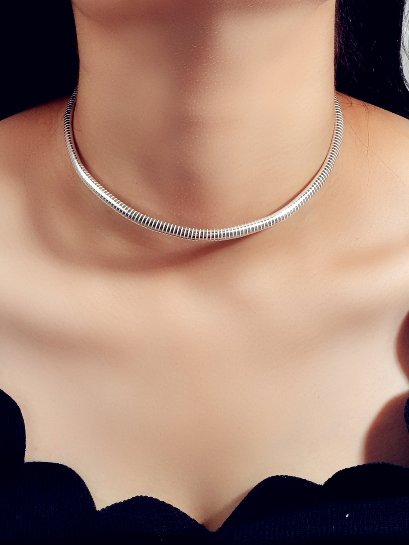 Punk Silver Faux Leather Short Tattoo Choker Necklace Statement Grunge Collar-0